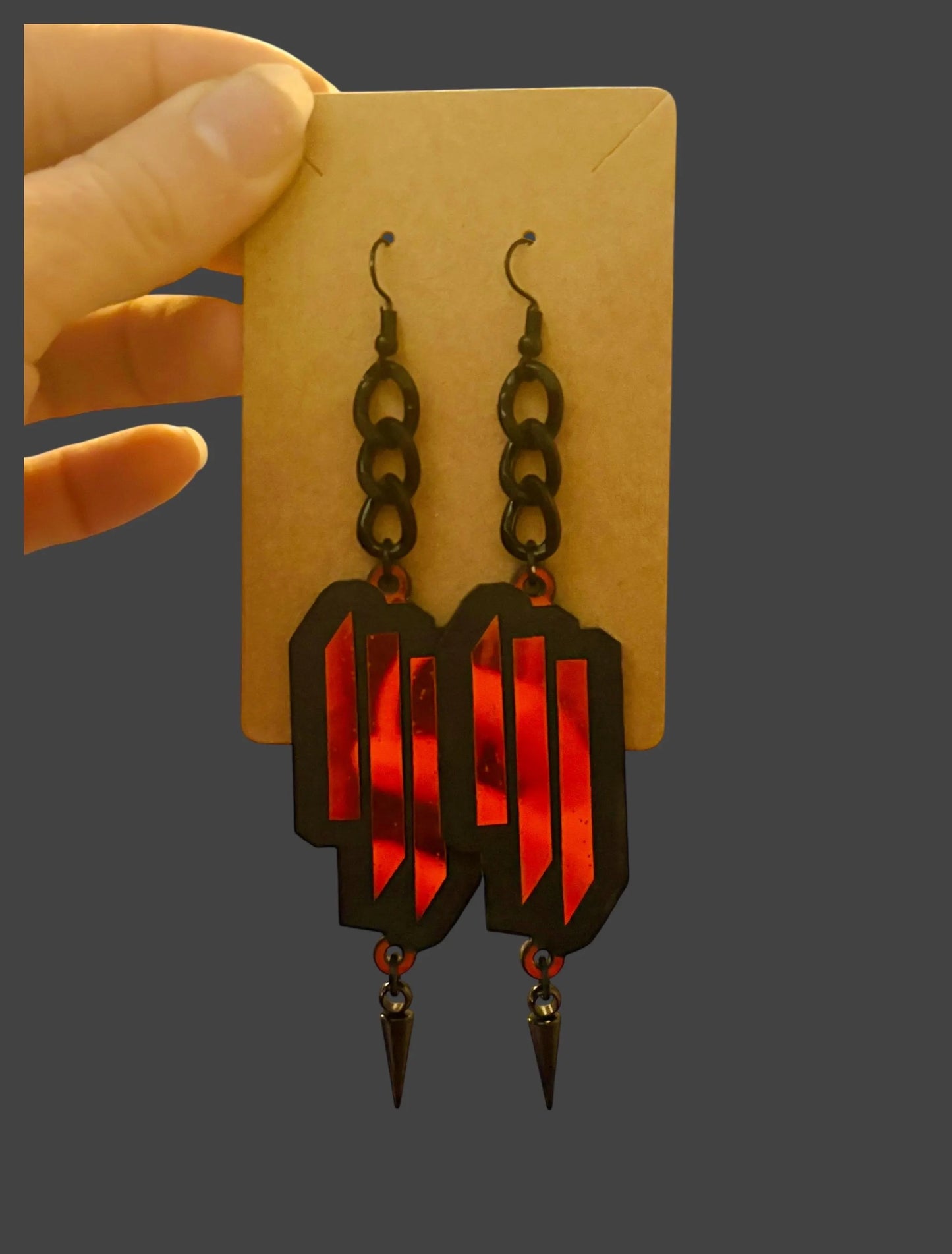 customizable black and midnight holographic studded chain link earrings