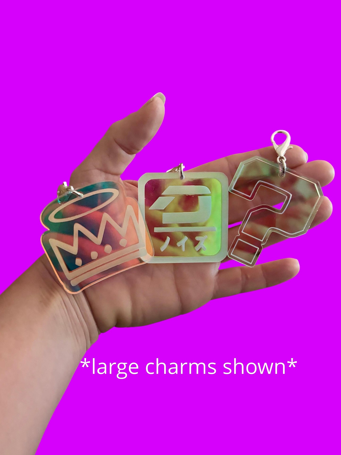 Customizable iridescent acrylic artist charms