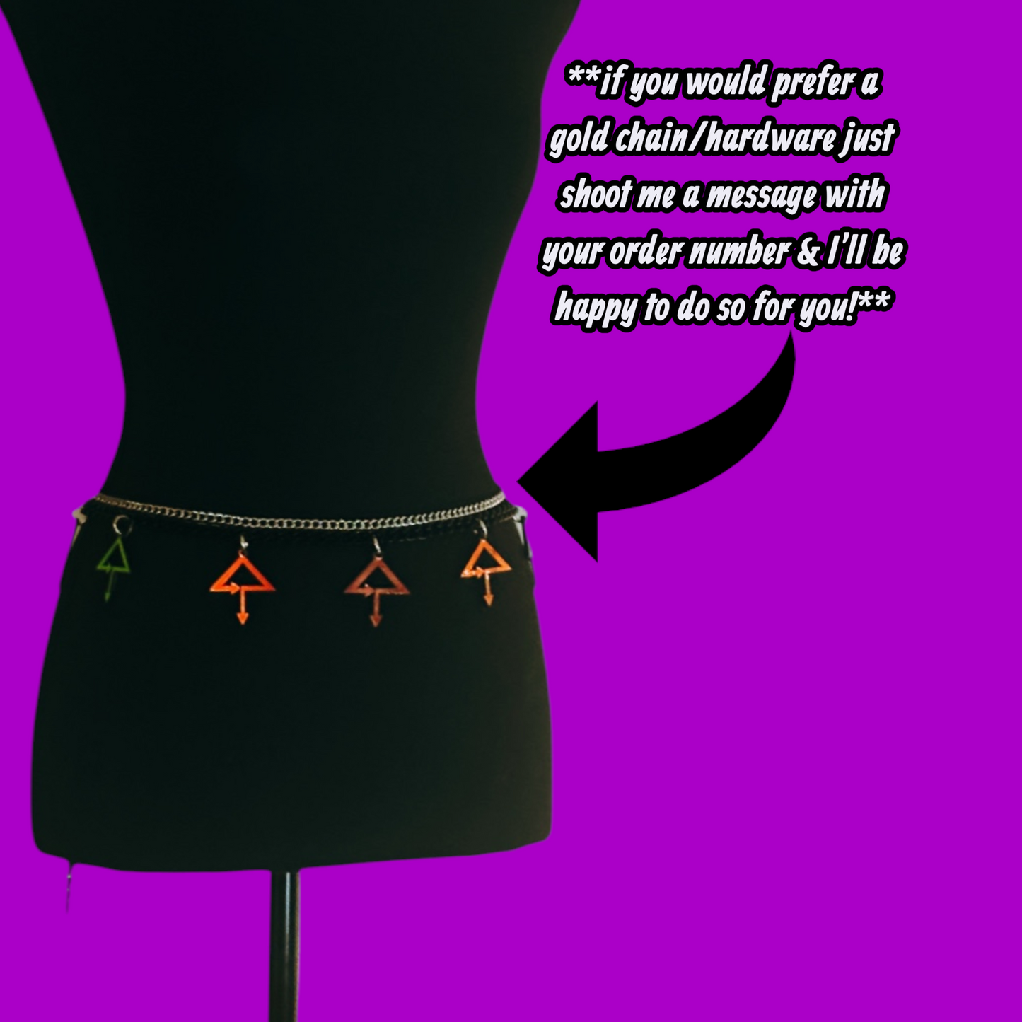 Custom midnight holographic chain belt