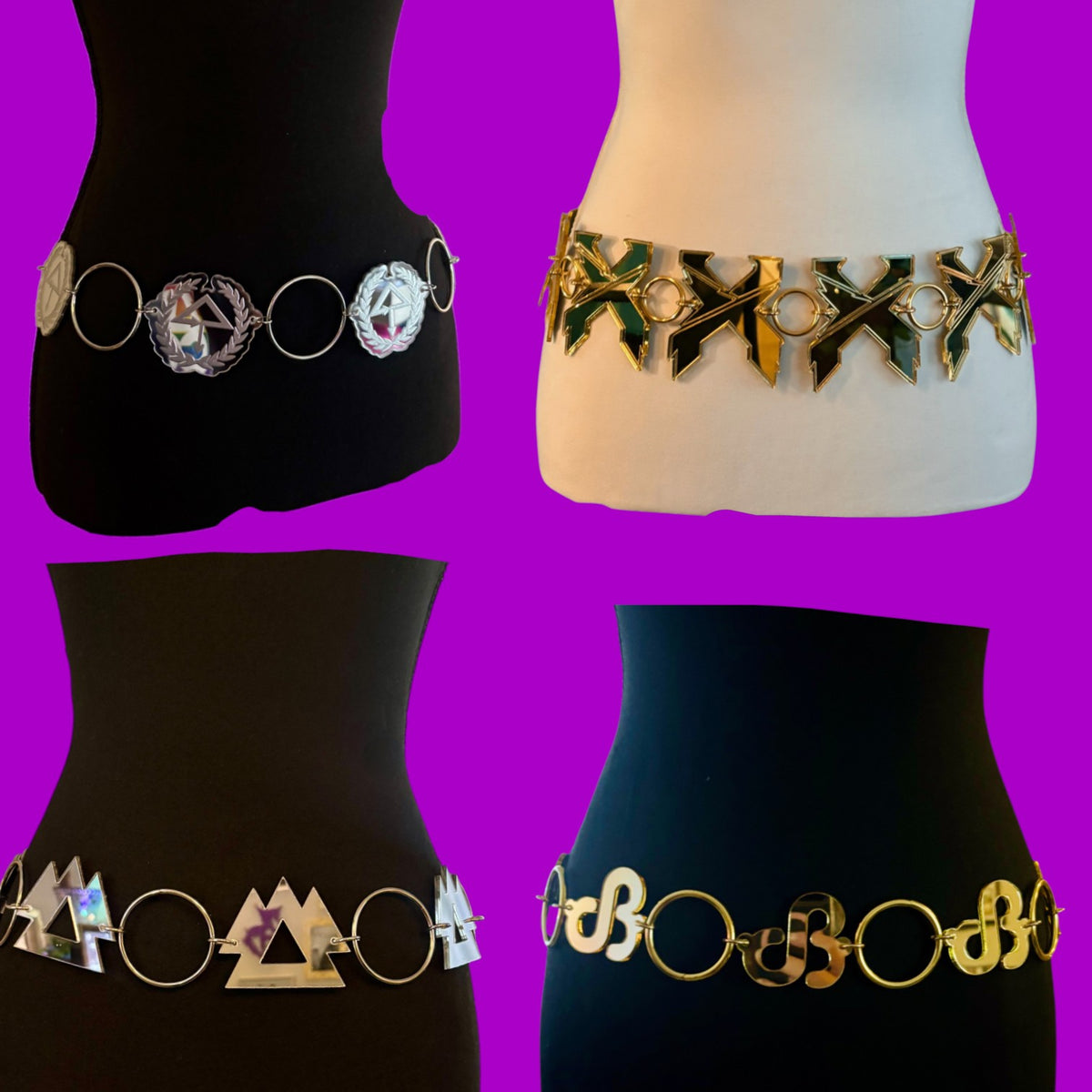 Customizable acrylic steel ring belts-mirror, holographic, black and white, brushed steel, and iridescent