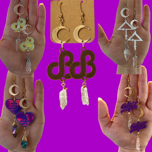 Customizable Acrylic/3D Print Moon Crystal Earrings