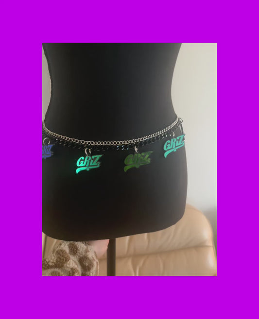 Custom teal holographic chain belt