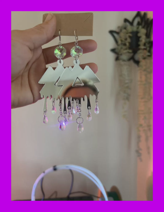 Iridescent gem drip statement earrings