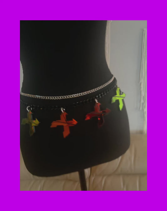 Custom midnight holographic chain belt