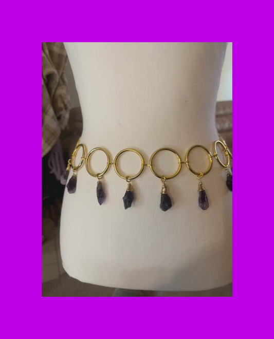 purple & gold crystal ring belt