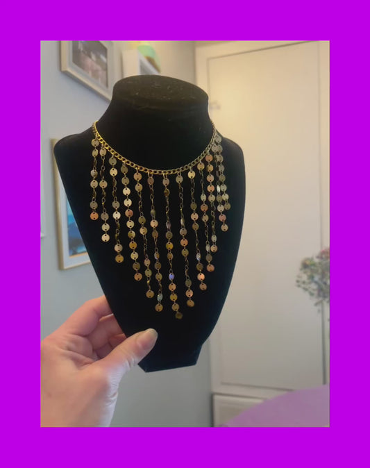 Stainless steel cascading sequin necklace