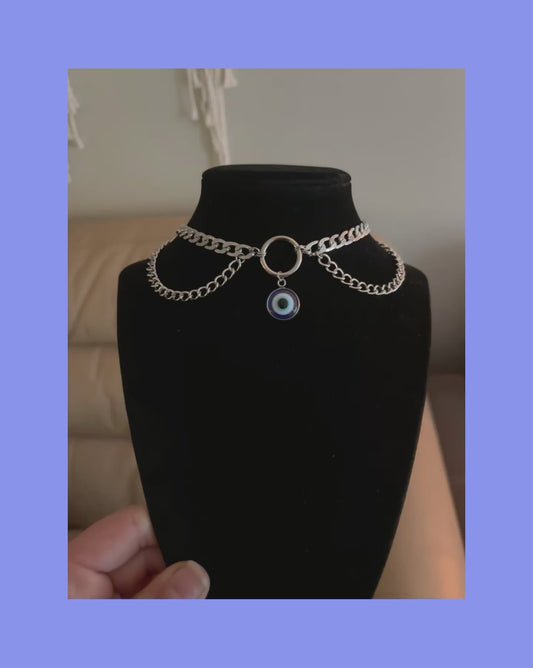 Stainless steel evil eye choker