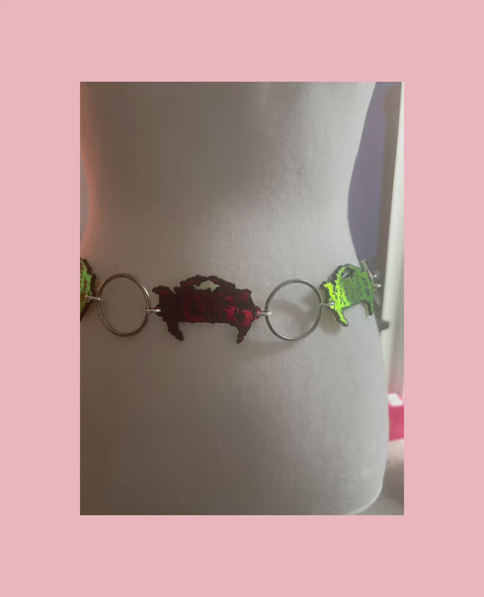 Customizable midnight holographic metal ring belt