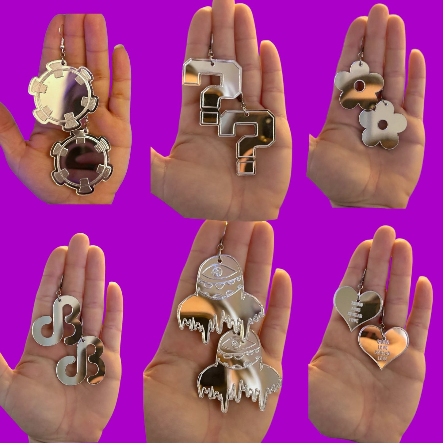 Custom silver mirror acrylic earrings
