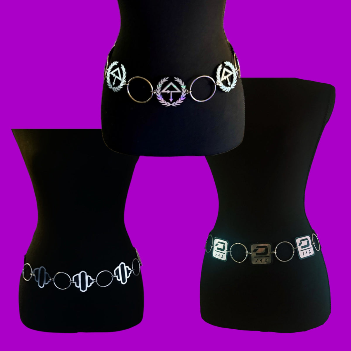 Customizable acrylic steel ring belts-mirror, holographic, black and white, brushed steel, and iridescent