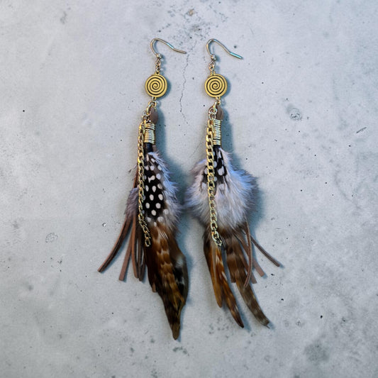 Swirl Feather Tassel Earrings