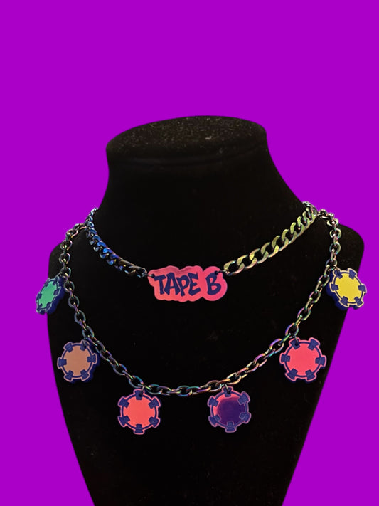 Tape B charm necklace stack