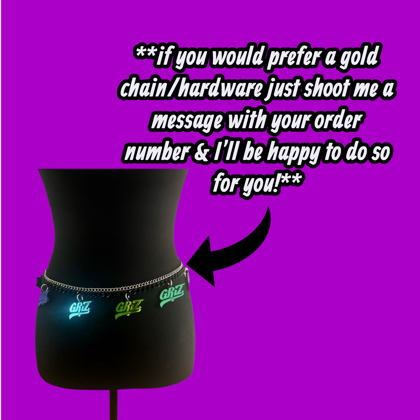 Custom teal holographic chain belt