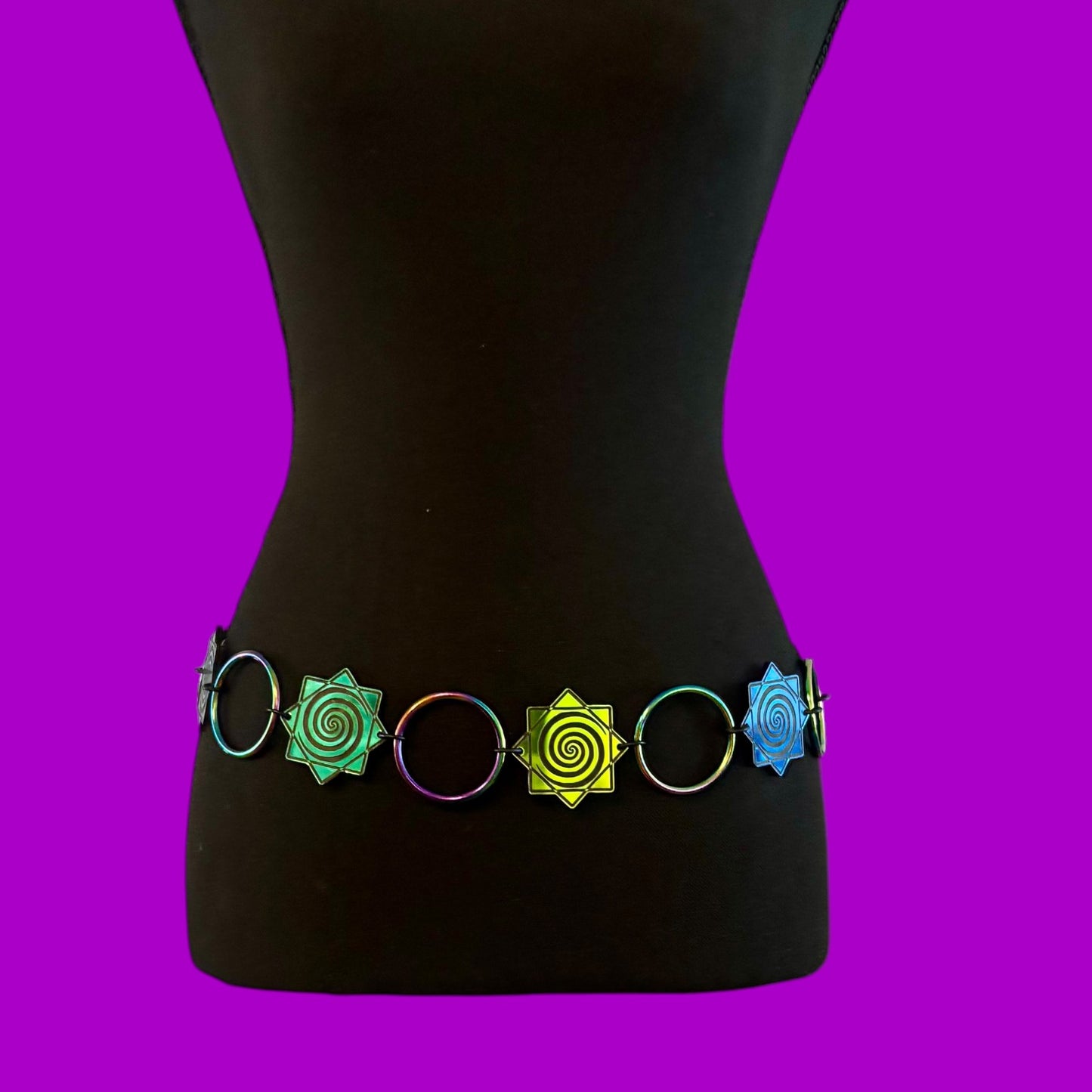Teal holographic flowstar ring belt