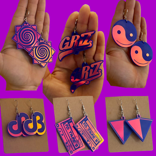 Custom violet holographic acrylic earrings